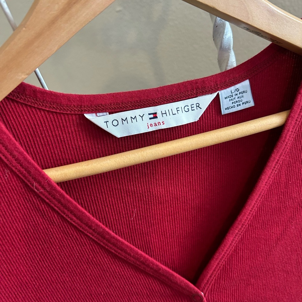 Tommy Hilfiger Ribbed Ruby Red Button Down Shirt … - image 3
